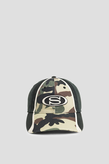 STUSSY LOW PROFILE S OVAL STRAPBACK CAP WOODLAND CAMO