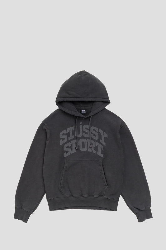 STUSSY SPORTS BLOCK SPORT GARMENT DYED HOOD FADED BLACK